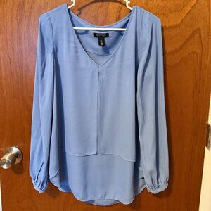 White House Black Market Single Pleat Blue High-Low Blouse Size 8